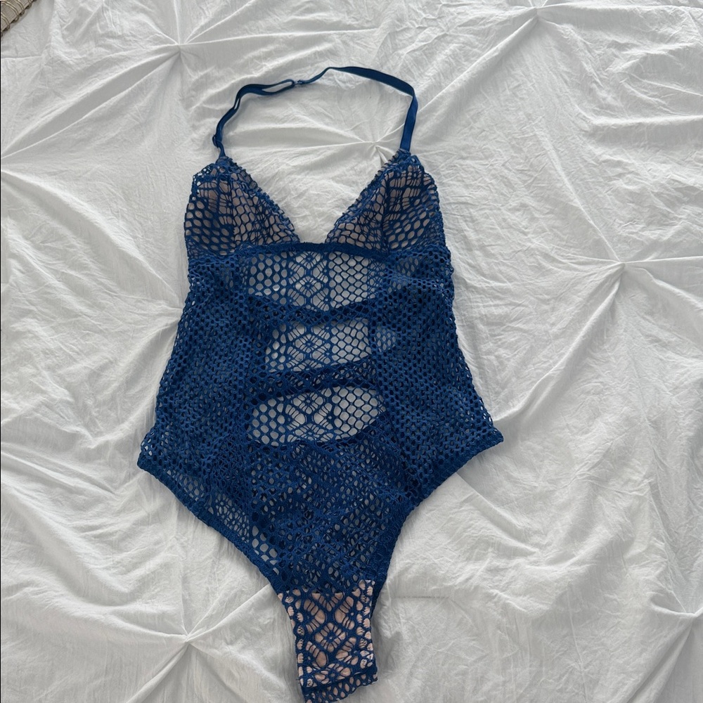 Victoria’s Secret Navy Blue Crochet One-Piece lingerie size medium